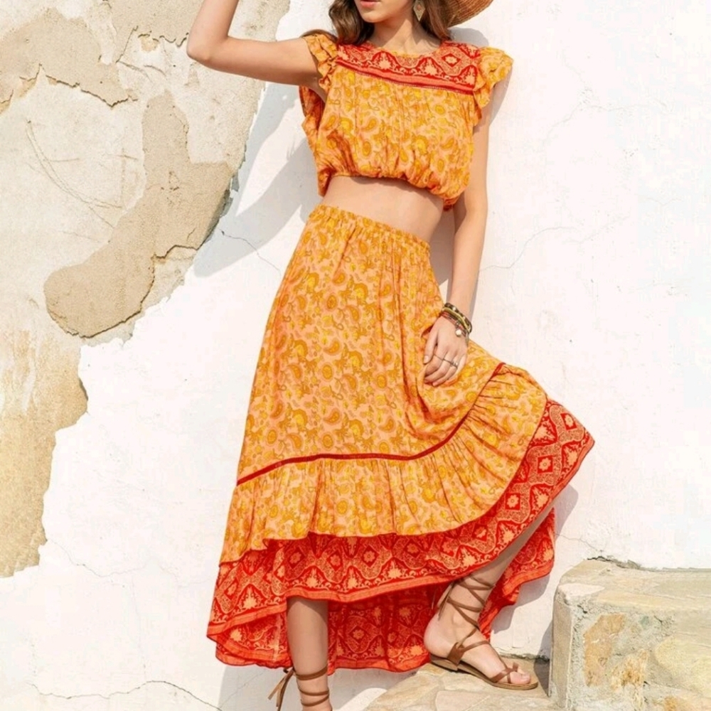 Boho Crop Top/ Skirt Set